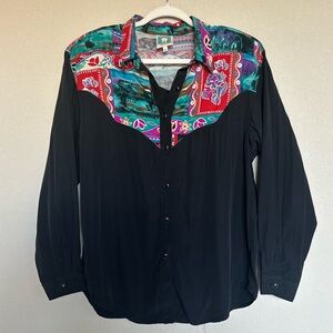 Desert West Vintage Western Button-Up Shirt Black w/ Colorful Southwestern Yoke